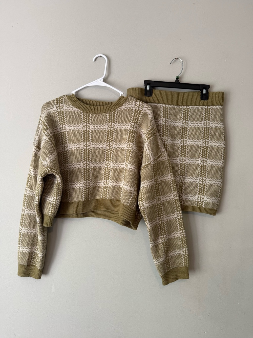 Lulus Best Match Set Sweater Dress Women XL Green Plaid Cozy 2-Piece